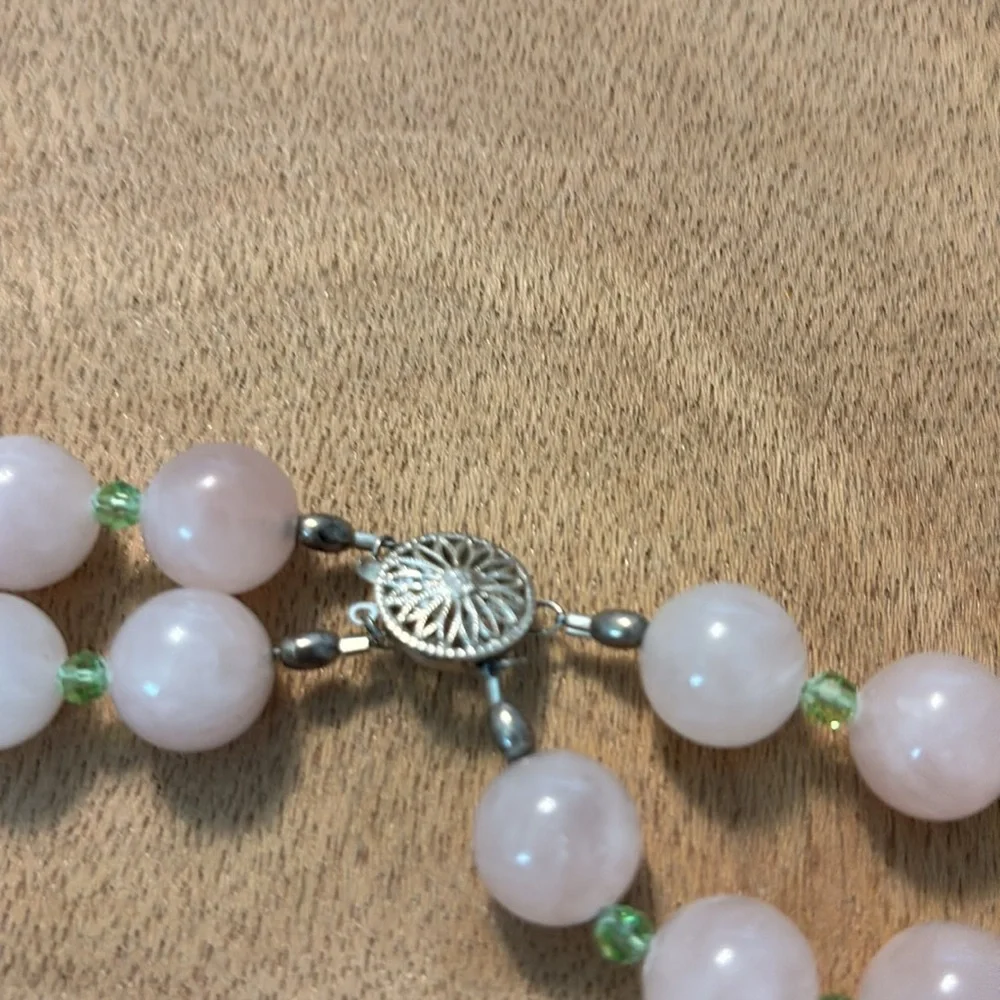 Vintage pink quartz and green crystal beaded choker statement necklace 16” - Picture 3 of 6